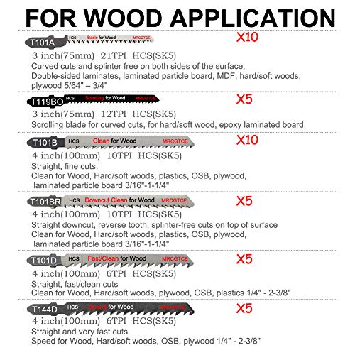 50-Piece Contractor Jigsaw Blades Set with Storage Case, MRCGTCE Assorted T-Shank Jig Saw Blades for Metal, Wood and Plastic Cutting(T118A,T118B,T118G,T127D,T123X,T101AO,T101B,T101BR,T101D,T144D)