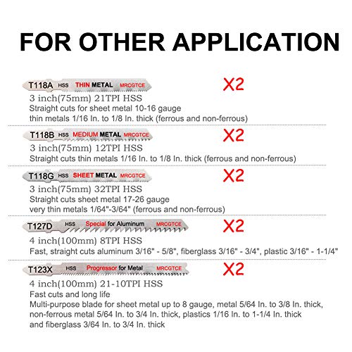 50-Piece Contractor Jigsaw Blades Set with Storage Case, MRCGTCE Assorted T-Shank Jig Saw Blades for Metal, Wood and Plastic Cutting(T118A,T118B,T118G,T127D,T123X,T101AO,T101B,T101BR,T101D,T144D)