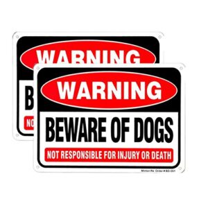 (2 pack) beware of dog sign, 10 x 7 rust free aluminum warning dog sign, uv printed reflective weather resistant dog bite sign for outdoors