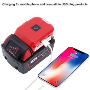 Elefly M18 Dual USB Charger Adapter Replacement for Milwaukee M18 Power Source 49-24-2371 with LED Work Light, Compatible with Milwaukee M18 Battery 48-11-1850 48-11-1862 48-11-1820