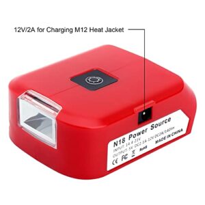 Elefly M18 Dual USB Charger Adapter Replacement for Milwaukee M18 Power Source 49-24-2371 with LED Work Light, Compatible with Milwaukee M18 Battery 48-11-1850 48-11-1862 48-11-1820