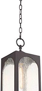 Possini Euro Design Tyne Modern Outdoor Hanging Light Fixture Bronze Lantern 19" Seedy Glass Shade for Exterior Barn Deck House Porch Yard Patio Outside Garage Front Door Garden Home Roof Lawn