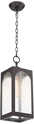 Possini Euro Design Tyne Modern Outdoor Hanging Light Fixture Bronze Lantern 19" Seedy Glass Shade for Exterior Barn Deck House Porch Yard Patio Outside Garage Front Door Garden Home Roof Lawn