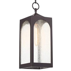 Possini Euro Design Tyne Modern Outdoor Hanging Light Fixture Bronze Lantern 19" Seedy Glass Shade for Exterior Barn Deck House Porch Yard Patio Outside Garage Front Door Garden Home Roof Lawn