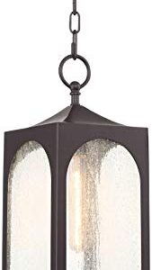 Possini Euro Design Tyne Modern Outdoor Hanging Light Fixture Bronze Lantern 19" Seedy Glass Shade for Exterior Barn Deck House Porch Yard Patio Outside Garage Front Door Garden Home Roof Lawn