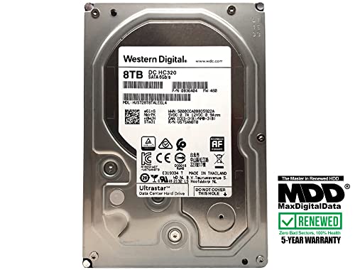 Western Digital 8TB Ultrastar DC HC320 SATA HDD - 7200 RPM Class, SATA 6 Gb/s, 256MB Cache, 3.5" - HUS728T8TALE6L4 (Renewed)