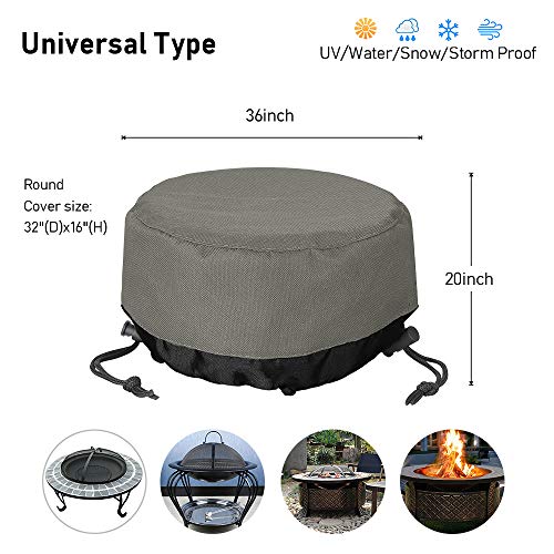Fire Pit Cover 36 inch, Heavy Duty Round Patio Fire Bowl Cover, Waterproof and Weatherproof, 36''Dia x 20''H