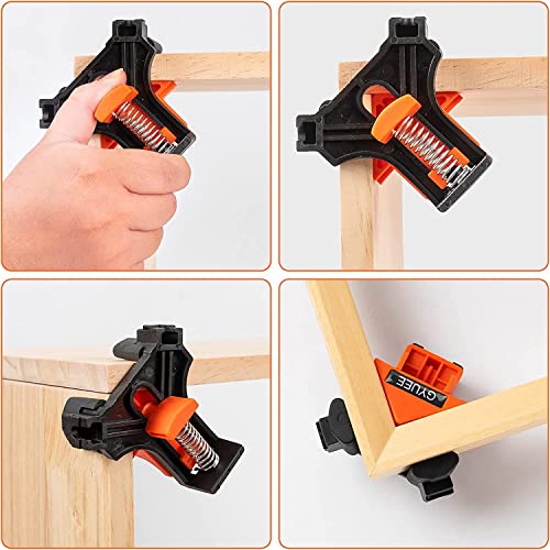 90 Degree Angle Clamps, Woodworking Corner Clip, Right Angle Clip Fixer, Set of 4 Clamp Tool with Adjustable Hand Tools (orange+black)