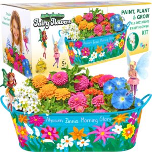 bryte fairy garden & flower growing kit | grow your own magical fairy garden & play | everything included - tin planter, figurines, seeds, soil, tools & more | stem projects, crafts & gifts | ages 4+