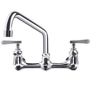 kwode 2-handle commercial sink faucet with 14” swivel spout 8” center wall mount kitchen faucet for 2 or 3 bay compartment prep & utility sinks at home restaurant industrial brass constructed chrome