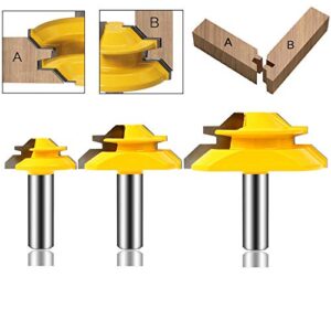 LEATBUY 45°Lock Miter Router Bit Tongue and Groove Set,1/2 Inch Shank Wood Milling Cutter Drilling Carbide Tool For Door Table Cabinet Shelve Wall DIY Woodwork (1/2-45 Degree)