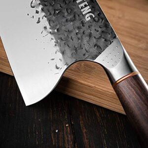 SMTENG Effort Saving Kitchen Knife 8 inch-High Carbon Clad Steel Hammered Chinese Knife with Pakkawood Handle，Butcher Meat Cleaver knives Vegetable Cutting Slicing Knife