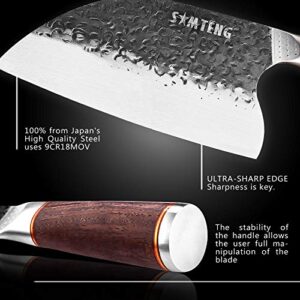 SMTENG Effort Saving Kitchen Knife 8 inch-High Carbon Clad Steel Hammered Chinese Knife with Pakkawood Handle，Butcher Meat Cleaver knives Vegetable Cutting Slicing Knife