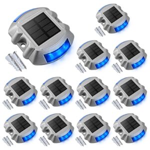 volisun solar deck lights driveway dock lights, 12-pack led ip67 waterproof outdoor warning step lights for driveway sidewalk garden pathway yard (blue)