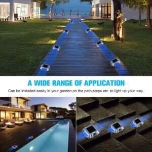 VOLISUN Solar Deck Lights Driveway Dock Lights, 12-Pack Led IP67 Waterproof Outdoor Warning Step Lights for Driveway Sidewalk Garden Pathway Yard (Blue)