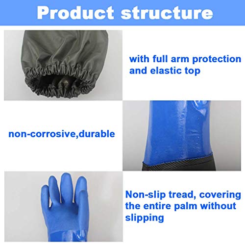 Haiou Long Rubber Gloves Elbow Length Chemical Resistant Gloves with Cotton Lining Waterproof Gloves, 25 inches, Large