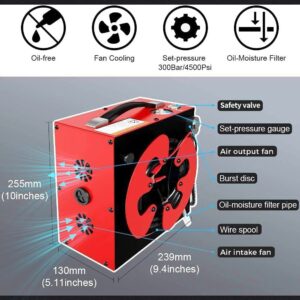 GX PUMP CS3 PCP Air Compressor, Auto-Stop,Oil-Free, Built-in Water-Oil Separator Filter, Powered by Car 12V DC or Home 110V AC w/Converter,4500Psi/30Mpa,Paintball Air Compressor Pump