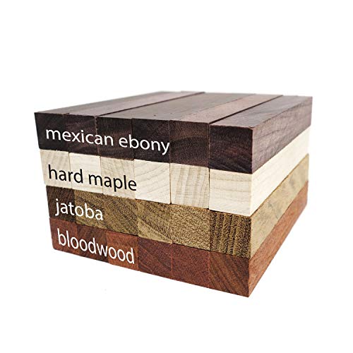 Exotic Wood Pen Blanks 24-Pack: Bloodwood, Mexican Ebony, Jatoba, Hard Maple, 6 of Each Wood Type, 5 x 3/4 x 3/4 inches