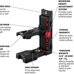 Firecore Multi-Function Laser Level Mount, Magnetic Bracket Adapter, Adjustable 1/4" and 5/8" Thread Wall Mounted Positioning Base with Spring Clip（FM80）