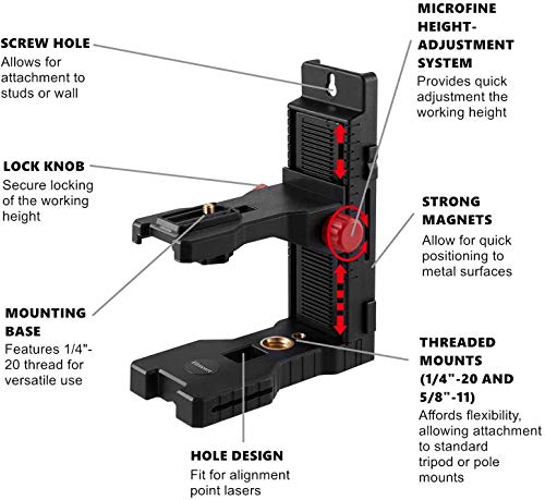 Firecore Multi-Function Laser Level Mount, Magnetic Bracket Adapter, Adjustable 1/4" and 5/8" Thread Wall Mounted Positioning Base with Spring Clip（FM80）