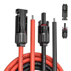 kohree 30 feet 10awg solar extension cable with female and male connector adapter kit, solar panel cable wire with extra pair of connectors weatherproof (30ft red + 30ft black)