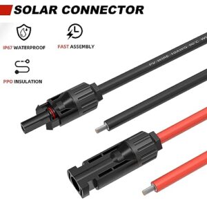 Kohree 30 Feet 10AWG Solar Extension Cable with Female and Male Connector Adapter Kit, Solar Panel Cable Wire with Extra Pair of Connectors Weatherproof (30FT Red + 30FT Black)