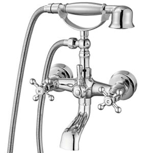 aolemi wall mount bathtub faucet with handheld shower polish chrome double cross handle mixer tap with telephone shaped hand sprayer vintage tub filler