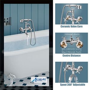 Aolemi Wall Mount Bathtub Faucet with Handheld Shower Polish Chrome Double Cross Handle Mixer Tap with Telephone Shaped Hand Sprayer Vintage Tub Filler
