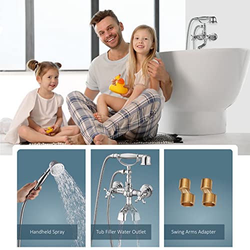 Aolemi Wall Mount Bathtub Faucet with Handheld Shower Polish Chrome Double Cross Handle Mixer Tap with Telephone Shaped Hand Sprayer Vintage Tub Filler