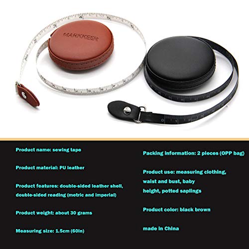 Sewing Tape Measure,2 Pack Tailor Clothing Small Tape, Measure for Body Measuringruler, UpgradeDual Sided Leather Tape Measureautomatic Retractable, Soft Tape 60 Inch/ 1.5 M (Black Brown)