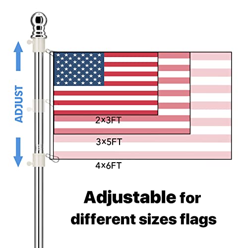 Silver Flag Pole for Outside House, 5.1 FT Flagpole Kit with Wall Mount Holder Bracket, 2 Ring Clips, Stainless Steel Metal Flag Poles for 3x5 American Flags Outdoor, Garden, Yard, Porch, Handheld