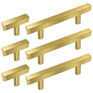 sunriver 20 pack hollow brushed brass golden square bar cabinet handles pulls 10pcs gold hardware cabinets pulls 5" and 10pcs stainless steel 2" cabinet handles t bar pulls for bathroom