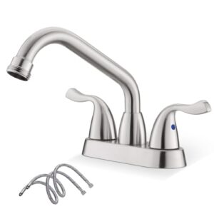 phiestina brushed nickel utility sink/laundry faucet, 4 inch centerest 2 or 3 hole rotatable swivel 360° spout with threaded end, with water supply line, bf25-7-bn
