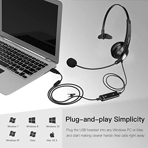 USB Headset with Microphone Noise Cancelling & Audio Controls, Wideband Computer Headphones for Business UC Skype Lync Softphone Call Center Office, Clearer Voice, Super Light, Ultra Comfort