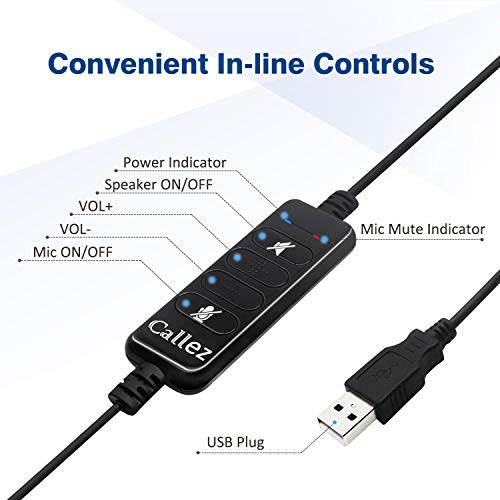 USB Headset with Microphone Noise Cancelling & Audio Controls, Wideband Computer Headphones for Business UC Skype Lync Softphone Call Center Office, Clearer Voice, Super Light, Ultra Comfort