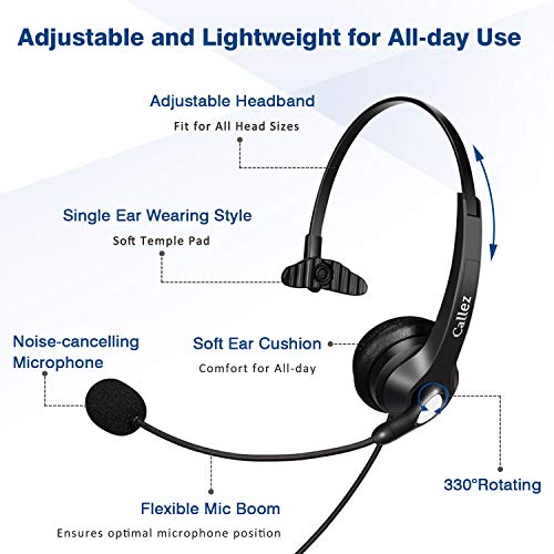 USB Headset with Microphone Noise Cancelling & Audio Controls, Wideband Computer Headphones for Business UC Skype Lync Softphone Call Center Office, Clearer Voice, Super Light, Ultra Comfort