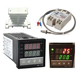 Digital PID Temperature Controller REX-C100 REX C100 Thermostat + SSR Relay SSR-40DA+ K Thermocouple Thread Probe+Heat Sink