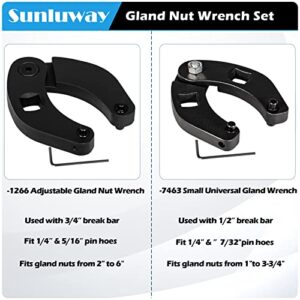 Sunluway 1266 Adjustable Gland Nut wrench & 7463 Small Adjustable Gland Nut Wrench Universal for Hydraulic Cylinders on Most Farm & Construction Equipment, Remove Gland Nuts Easily