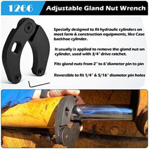 Sunluway 1266 Adjustable Gland Nut wrench & 7463 Small Adjustable Gland Nut Wrench Universal for Hydraulic Cylinders on Most Farm & Construction Equipment, Remove Gland Nuts Easily