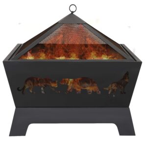 lemy 26 inch outdoor metal stove fire pit - backyard patio capming wood burning fireplace, geometric shaped steel fire pit w/extra deep pit&cover