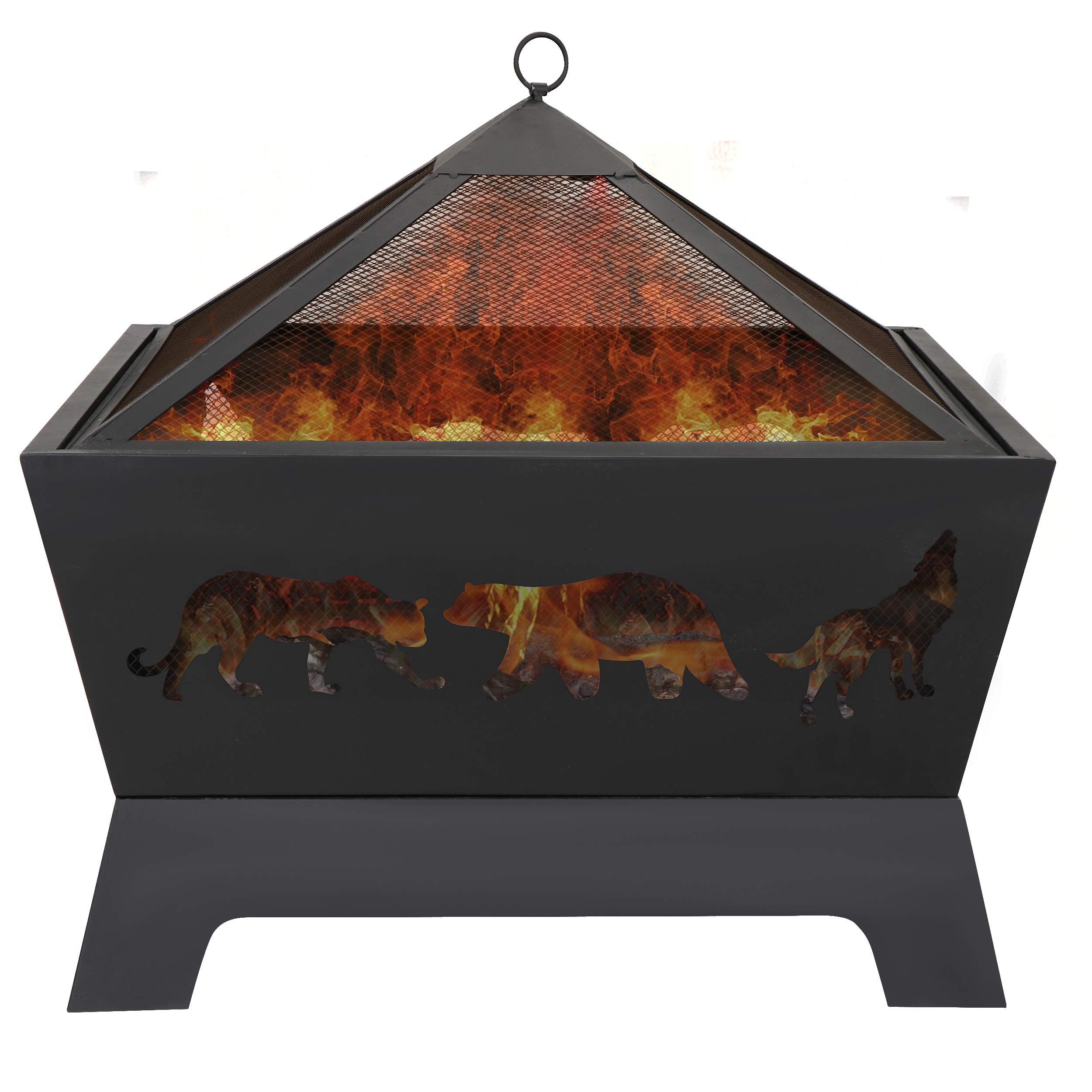 LEMY 26 Inch Outdoor Metal Stove Fire Pit - Backyard Patio Capming Wood Burning Fireplace, Geometric Shaped Steel Fire Pit w/Extra Deep Pit&Cover