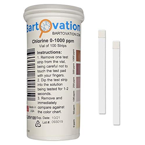 Free Chlorine/Bleach Test Strips, 0-1000 ppm [Vial of 100 Strips]