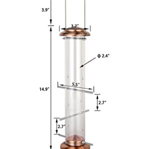 iBorn Metal Bird Feeder Thistle Bird Feeder,Finch Feeders for Thistle Seed,Tube Feeder Hanging Hook 14 Inch Brushed Copper