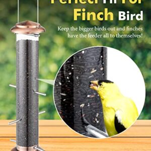 iBorn Metal Bird Feeder Thistle Bird Feeder,Finch Feeders for Thistle Seed,Tube Feeder Hanging Hook 14 Inch Brushed Copper