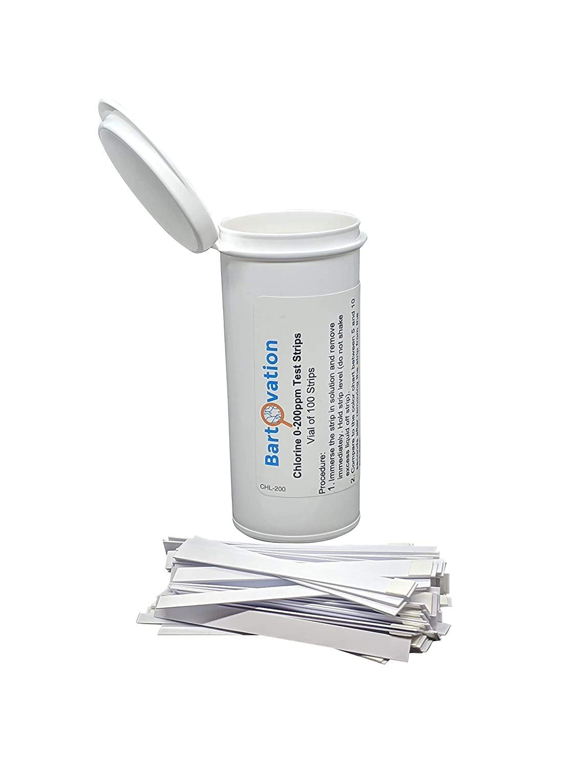 Restaurant Chlorine Sanitizer Plastic Test Strips, 0-300 ppm [Moisture Wicking Vial of 100 Strips]