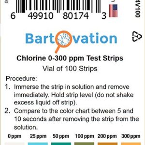 Restaurant Chlorine Sanitizer Plastic Test Strips, 0-300 ppm [Moisture Wicking Vial of 100 Strips]