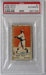 pre-war card 1920 w516-1#1 babe ruth hand cut new york yankees psa authentic - baseball slabbed vintage cards