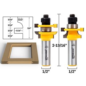 YONICO Router Bits Set Rail and Stile 2 Bit Junior Roundover 1/2-Inch Shank 12272