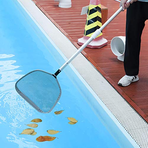 WWD POOL Pool Skimmer Net, Heavy Duty 16" Surface Leaf Rake for Cleaning, Commercial Grade Strong Reinforced - Pool Ponds Spa - Silver