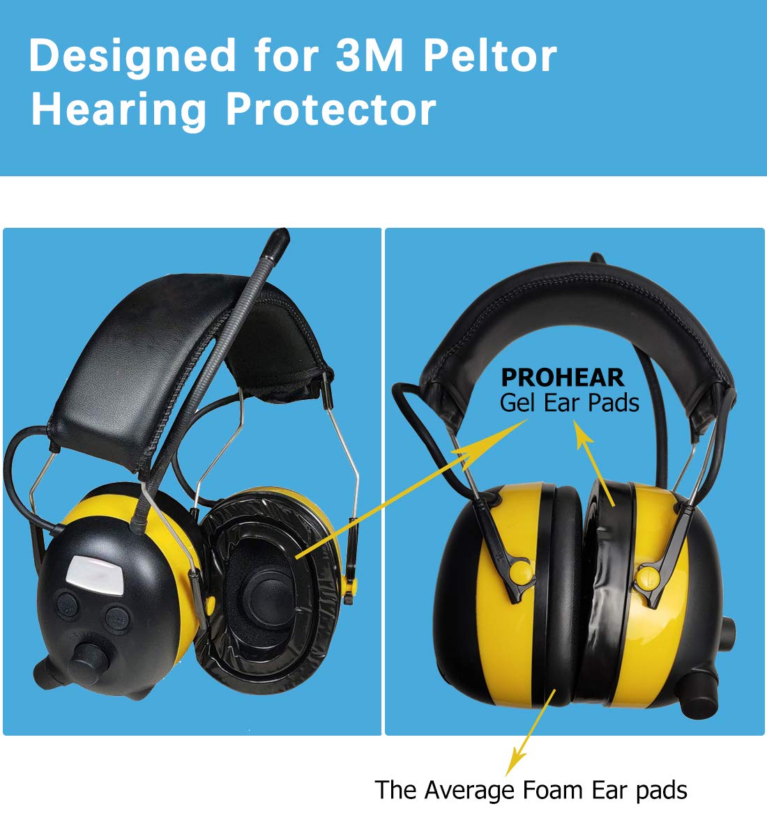 PROHEAR GEP01 Gel Ear Pads (Upgraded) for 3M PELTOR Headsets